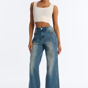 City Girl Stretch Wide Leg Jeans - Vintage Wash
