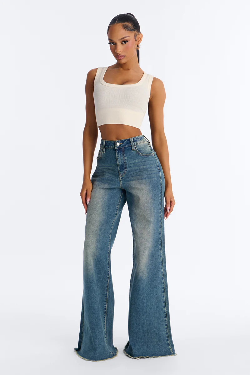 City Girl Stretch Wide Leg Jeans - Vintage Wash