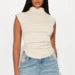 Rodeo Ruched Mock Neck Top - Cream