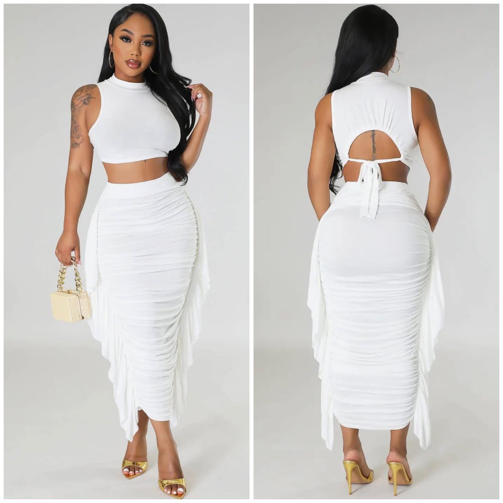 Sexy 2 Piece Tassel Sleeveless Skirt Set