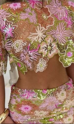 Sequin Floral Skirt Set
