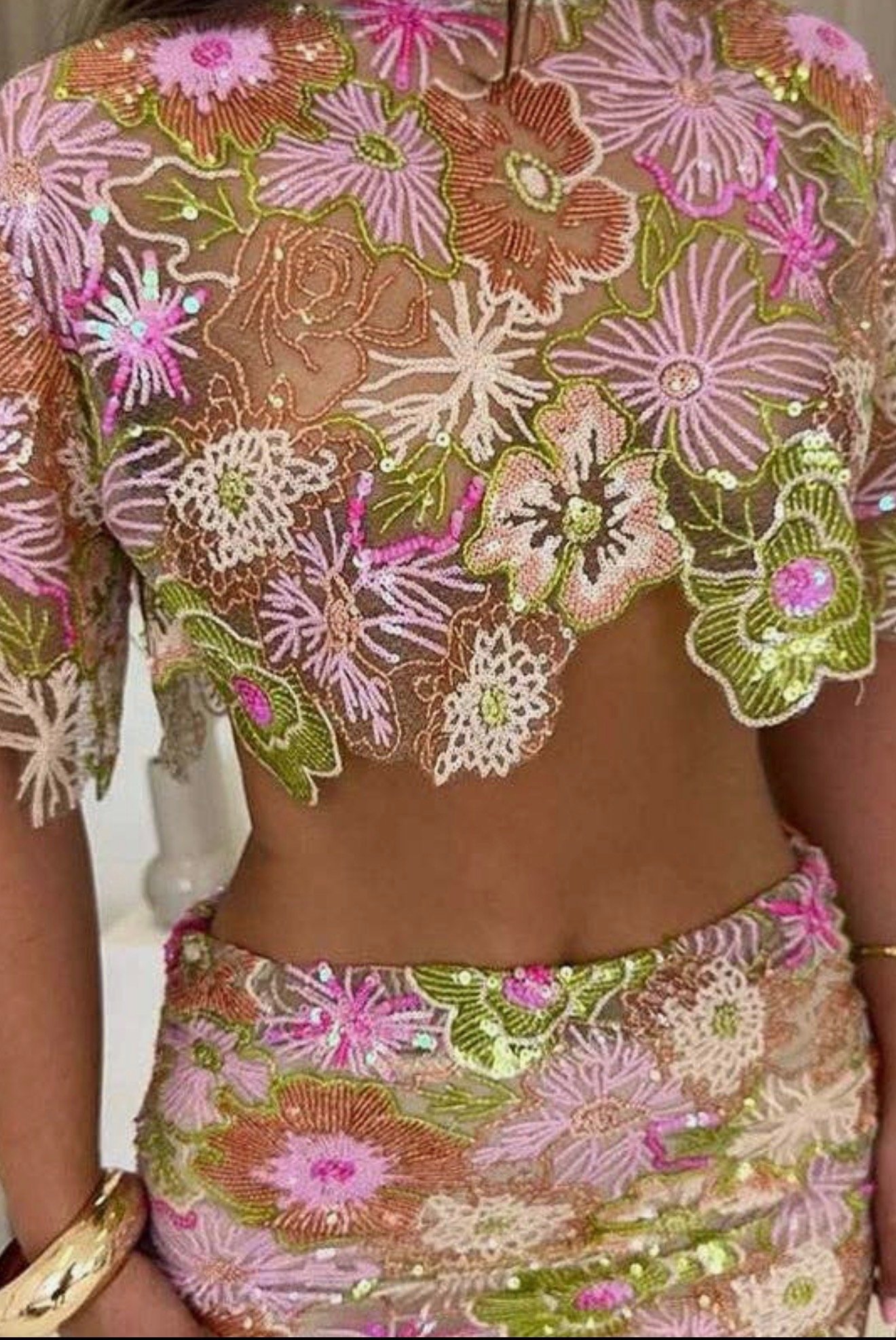 Sequin Floral Skirt Set