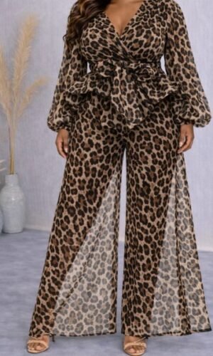 Leopard Print Peplum Top & Matching pants set (includes underwear)